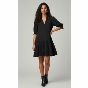 ME+EM Cheesecloth Pleat Detail Swing Mini Dress in Black. 100% Cotton Size 6